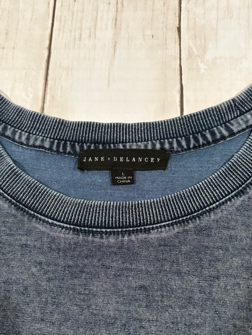 Mineral Wash Puff Sleeve Tee Crew Neck Blue Gray Large - Picture 7 of 11